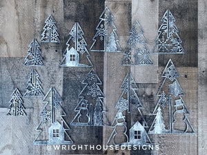 Winter Snowman - 3D Interlocking Christmas Trees - Rustic Farmhouse - Laser Cut Wooden Holiday Decor - Fireplace Mantle - Shelf Sitters