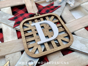 Wooden Tabacco Basket - Personalized Monogram - Rustic Farmhouse Christmas Tree Ornament - Stocking Tags - Stained Wood - Holiday Decor