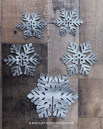 Load image into Gallery viewer, Winter 3D Interlocking Christmas Snowflakes - Rustic Farmhouse - Laser Cut Wooden Holiday Decor - Fireplace Mantle -Winter Shelf Sitters

