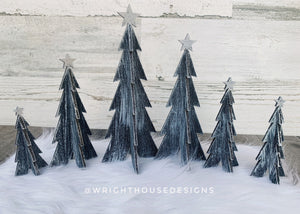 Rustic Farmhouse 3D Interlocking Solid Christmas Star Trees - Laser Cut Wooden Holiday Decor - Fireplace Mantle - Winter Shelf Sitters