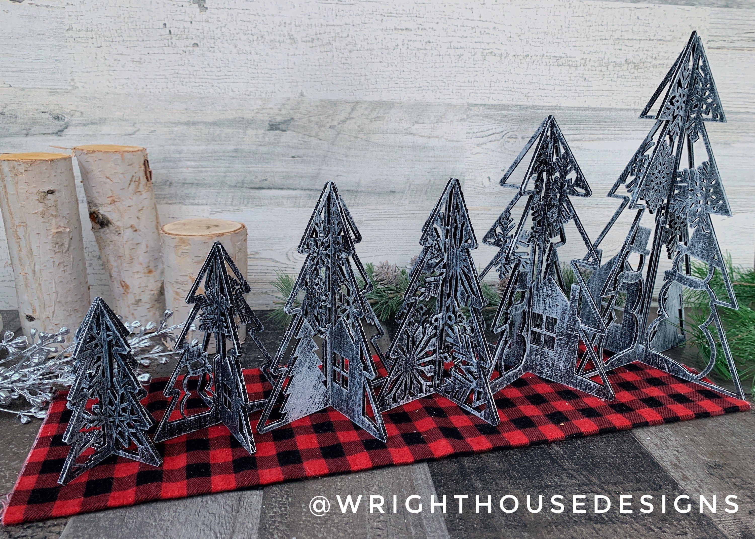 Winter Snowman - 3D Interlocking Christmas Trees - Rustic Farmhouse - Laser Cut Wooden Holiday Decor - Fireplace Mantle - Shelf Sitters