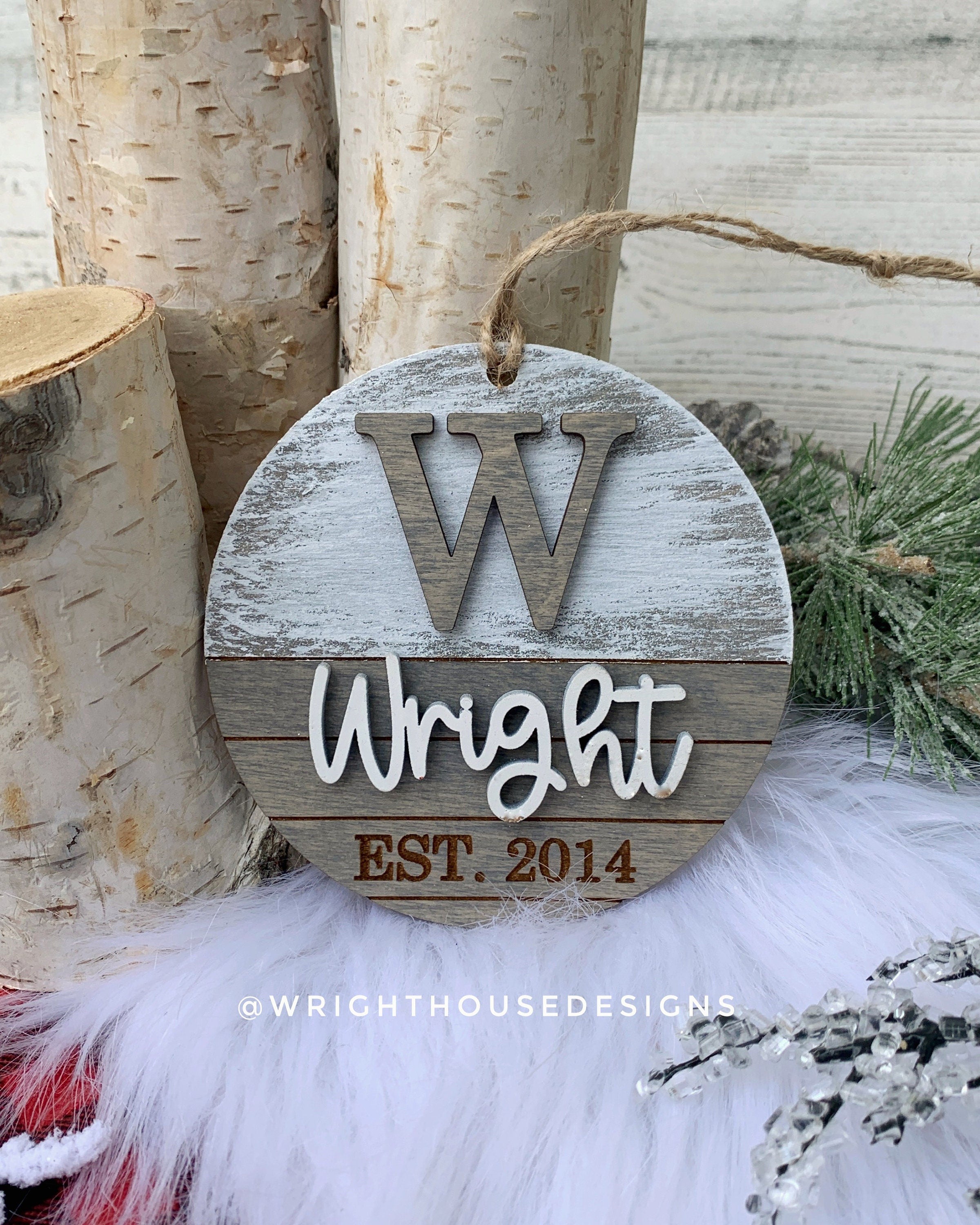 Personalized Family Monogram - Established Shiplap Farmhouse Christmas Tree Ornament - Stained Wood - Stocking Tag - Holiday Decor