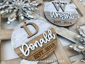 Personalized Family Monogram - Established Shiplap Farmhouse Christmas Tree Ornament - Stained Wood - Stocking Tag - Holiday Decor