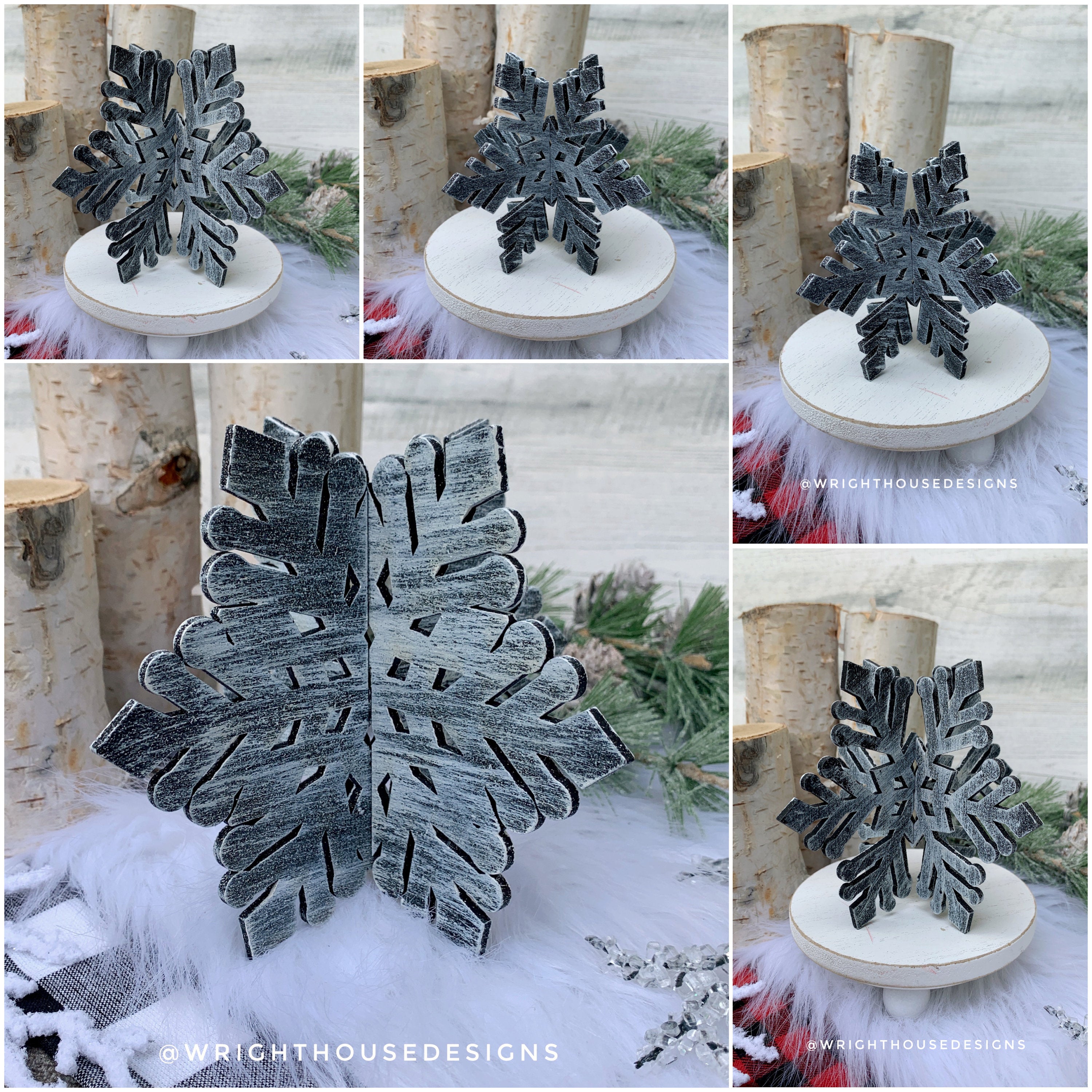 Winter 3D Interlocking Christmas Snowflakes - Rustic Farmhouse - Laser Cut Wooden Holiday Decor - Fireplace Mantle -Winter Shelf Sitters