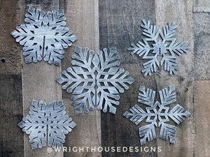 Winter 3D Interlocking Christmas Snowflakes - Large Set - Rustic Farmhouse - Laser Cut Wooden Holiday Decor - Fireplace Mantle Shelf Sitters