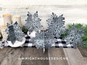 Winter 3D Interlocking Christmas Snowflakes - Large Set - Rustic Farmhouse - Laser Cut Wooden Holiday Decor - Fireplace Mantle Shelf Sitters