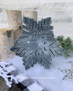 Winter 3D Interlocking Christmas Snowflakes - Large Set - Rustic Farmhouse - Laser Cut Wooden Holiday Decor - Fireplace Mantle Shelf Sitters