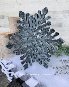 Winter 3D Interlocking Christmas Snowflakes - Large Set - Rustic Farmhouse - Laser Cut Wooden Holiday Decor - Fireplace Mantle Shelf Sitters