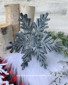 Winter 3D Interlocking Christmas Snowflakes - Medium Set - Rustic Farmhouse - Laser Cut Wooden Holiday Decor - Fireplace Mantle Shelf Sitter