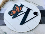 Load image into Gallery viewer, Spring Butterfly Personalized Monogram Family Name - Laser Cut Wooden Shiplap Round Sign - Rustic Farmhouse - Southern Style Bookshelf Decor
