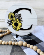 Load image into Gallery viewer, Daisy Floral Personalized Monogram Family Name - Laser Cut Wooden Shiplap Round Sign - Rustic Farmhouse - Southern Style Bookshelf Decor
