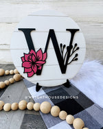 Load image into Gallery viewer, Botanical Floral Personalized Monogram Family Name - Laser Cut Wooden Shiplap Round Sign - Rustic Farmhouse - Southern Style Bookshelf Decor
