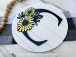 Load image into Gallery viewer, Daisy Floral Personalized Monogram Family Name - Laser Cut Wooden Shiplap Round Sign - Rustic Farmhouse - Southern Style Bookshelf Decor
