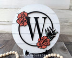Load image into Gallery viewer, Peony Floral Personalized Monogram Family Name - Laser Cut Wooden Shiplap Round Sign - Rustic Farmhouse - Southern Style Bookshelf Decor
