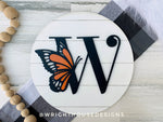 Load image into Gallery viewer, Spring Butterfly Personalized Monogram Family Name - Laser Cut Wooden Shiplap Round Sign - Rustic Farmhouse - Southern Style Bookshelf Decor
