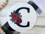 Load image into Gallery viewer, Rose and Carnation Personalized Monogram Family Name - Laser Cut Wood Shiplap Round Sign - Rustic Farmhouse - Southern Style Bookshelf Decor
