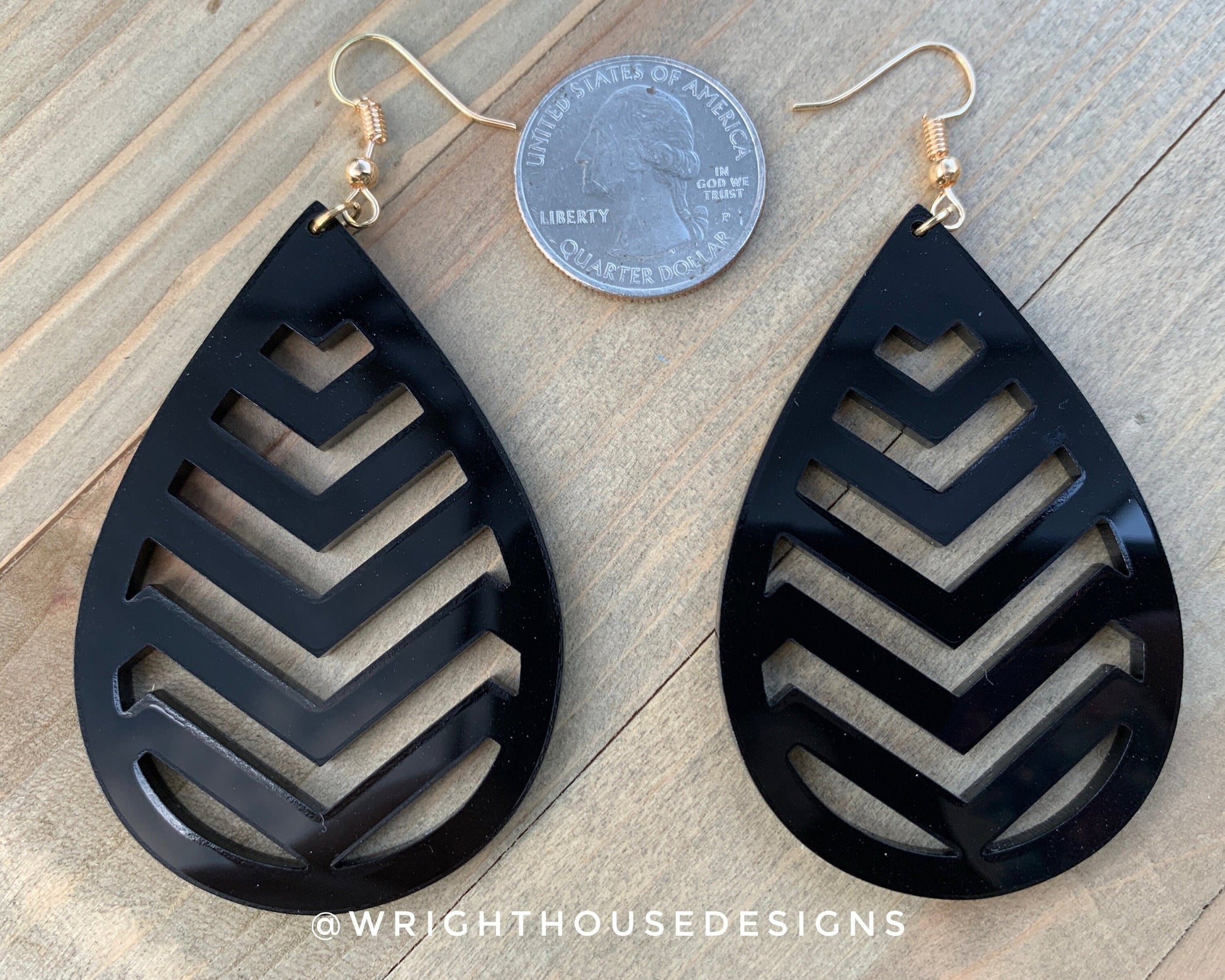 Chevron Black Acrylic - Geometric Pattern Earrings