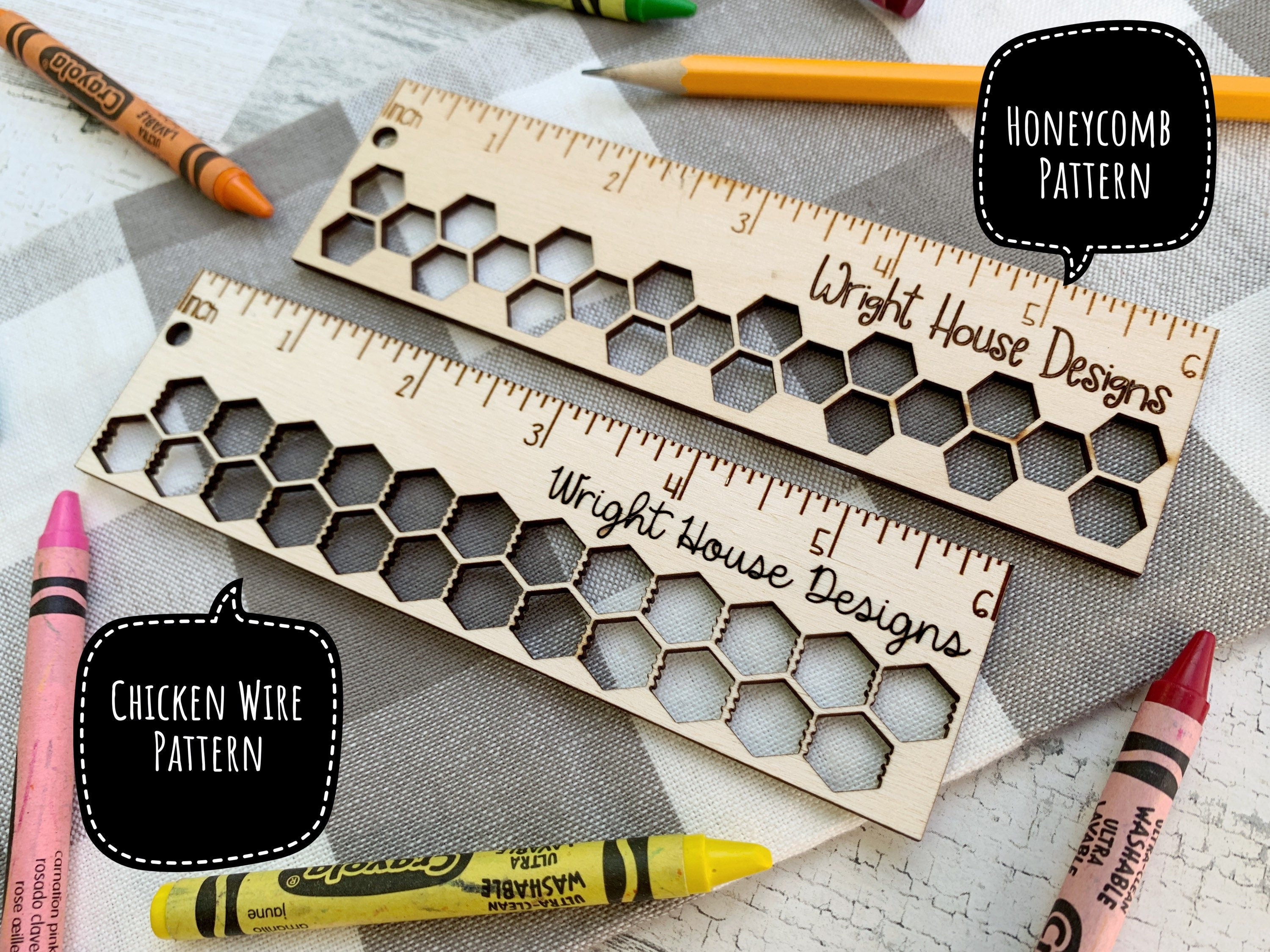 Wood Laser Engraved 6 Inch Ruler - Geometric Pattern - Personalized School and Office Supplies - Custom Monogram Ruler For Kids and Teachers