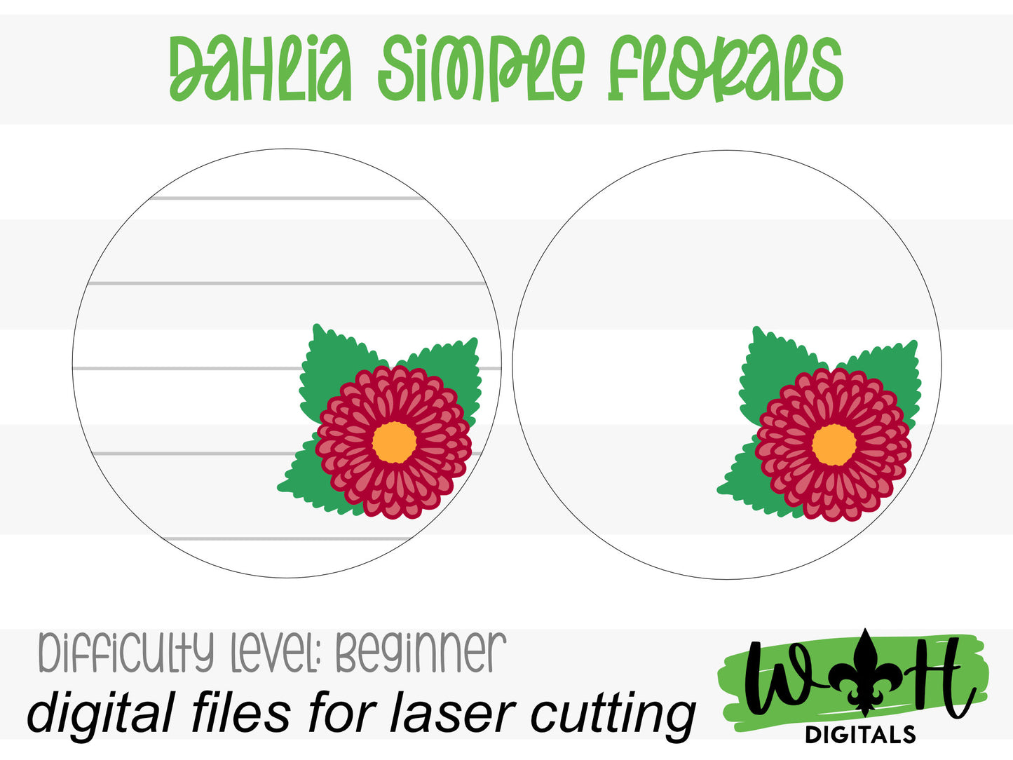 Dahlia Simple Floral Shelf Sitter Sign - Round Sign Making and DIY Kits - Beginner Cut File For Glowforge Lasers - Digital SVG File