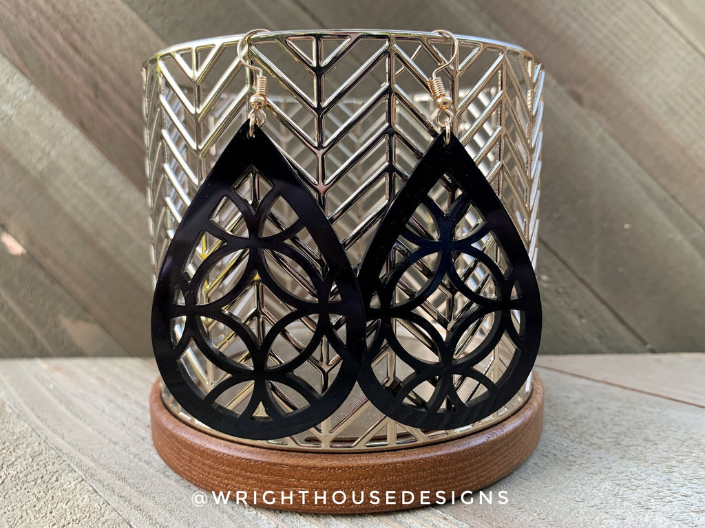 Flower of life Style 2 Black Acrylic - Geometric Pattern Earrings