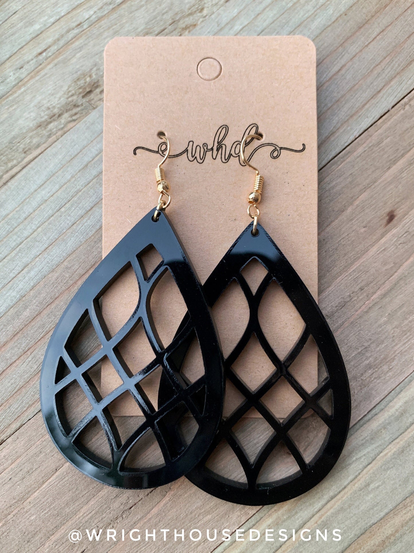 Criss-cross Link Pattern Style Black Acrylic - Geometric Pattern Earrings