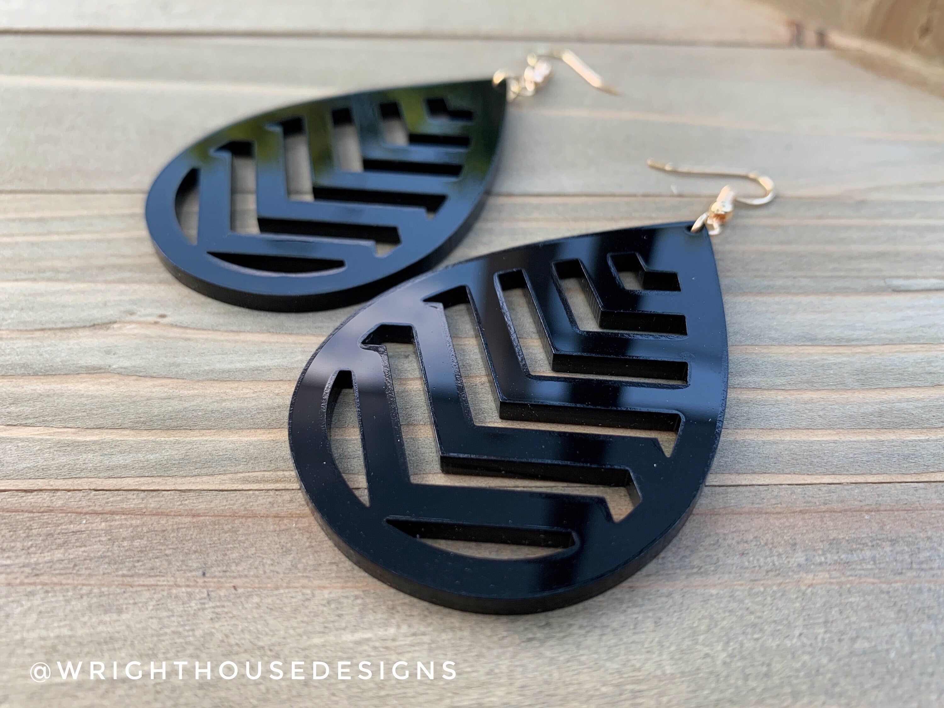 Chevron Black Acrylic - Geometric Pattern Earrings