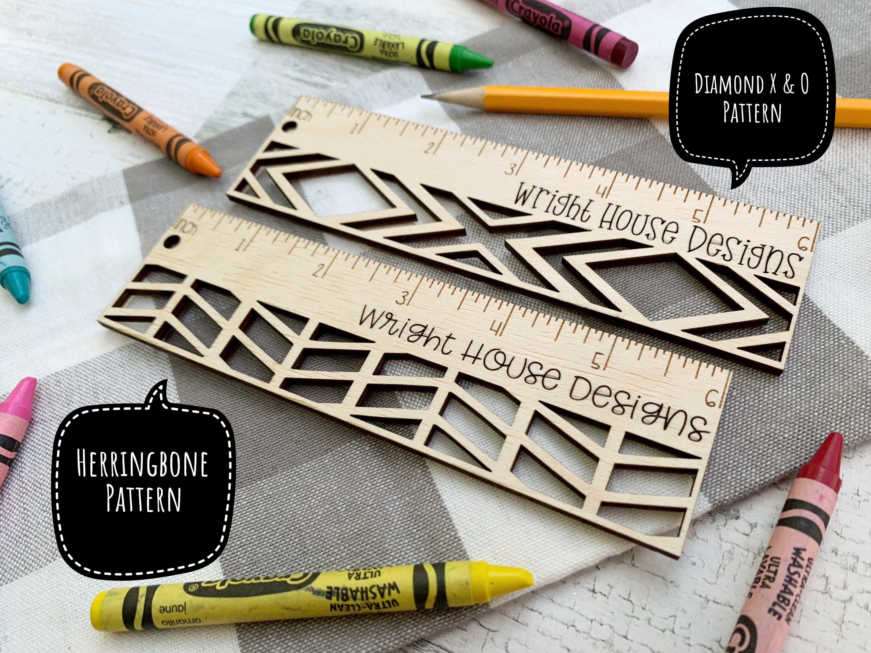 Wood Laser Engraved 6 Inch Ruler - Geometric Pattern - Personalized School and Office Supplies - Custom Monogram Ruler For Kids and Teachers