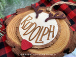 Load image into Gallery viewer, Reindeer Names Wood Slice Ornaments - Rustic Farmhouse Christmas Decor - Tree Cookies - Wooden Stocking Tags - Seasonal Tiered Tray Decor
