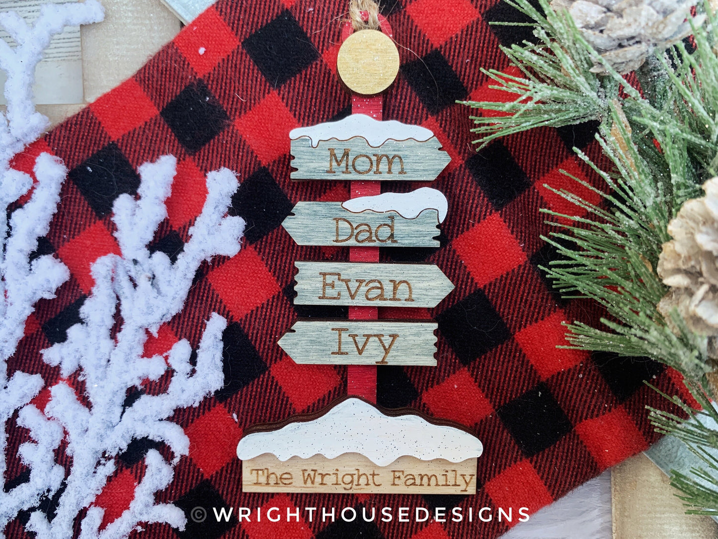 The North Pole Sign Post Personalizable Family Name Ornament - Gift Bag Tags - Stocking Tag - Laser Engraved Wood Holiday Ornament for 2023