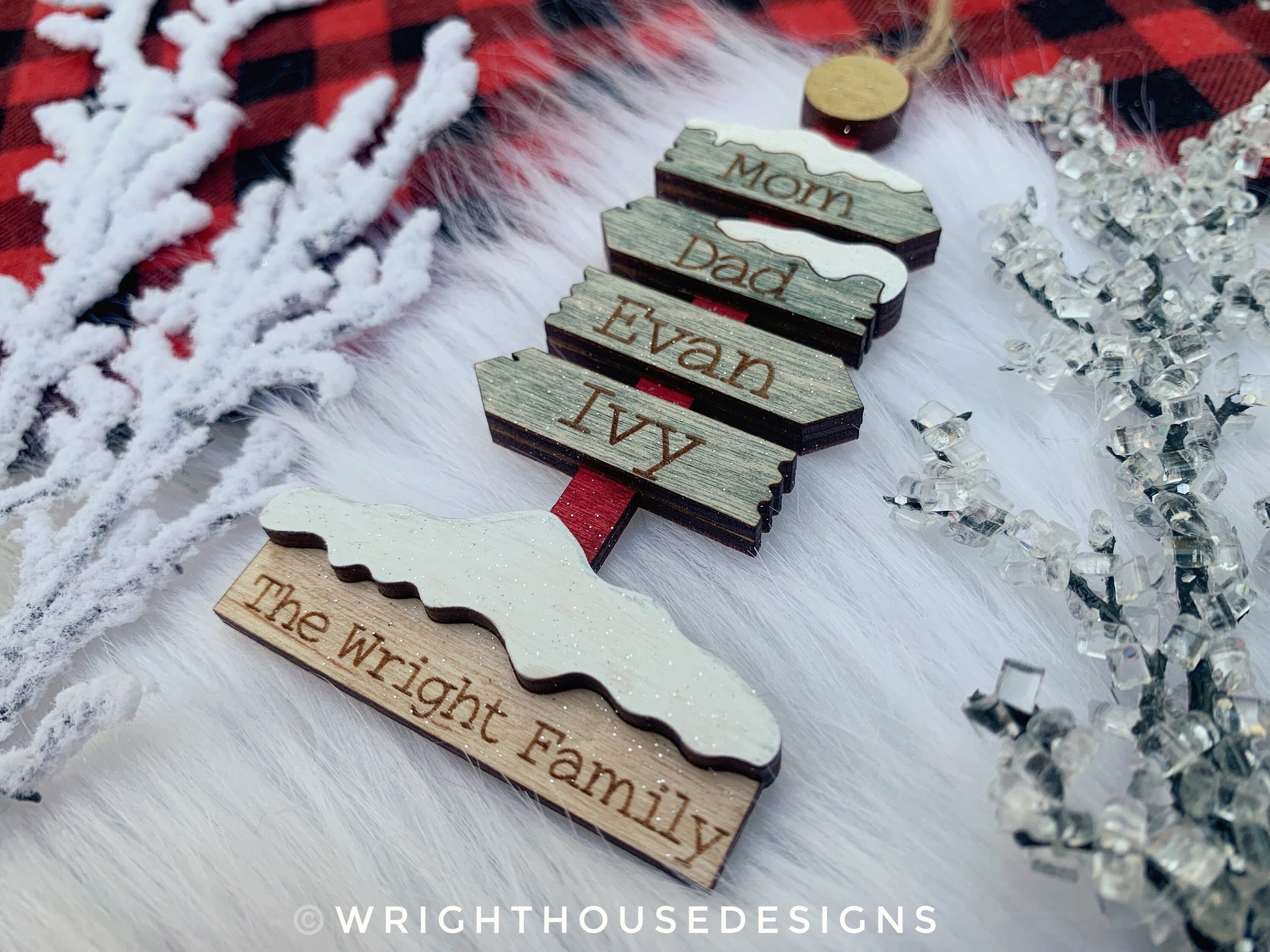The North Pole Sign Post Personalizable Family Name Ornament - Gift Bag Tags - Stocking Tag - Laser Engraved Wood Holiday Ornament for 2023