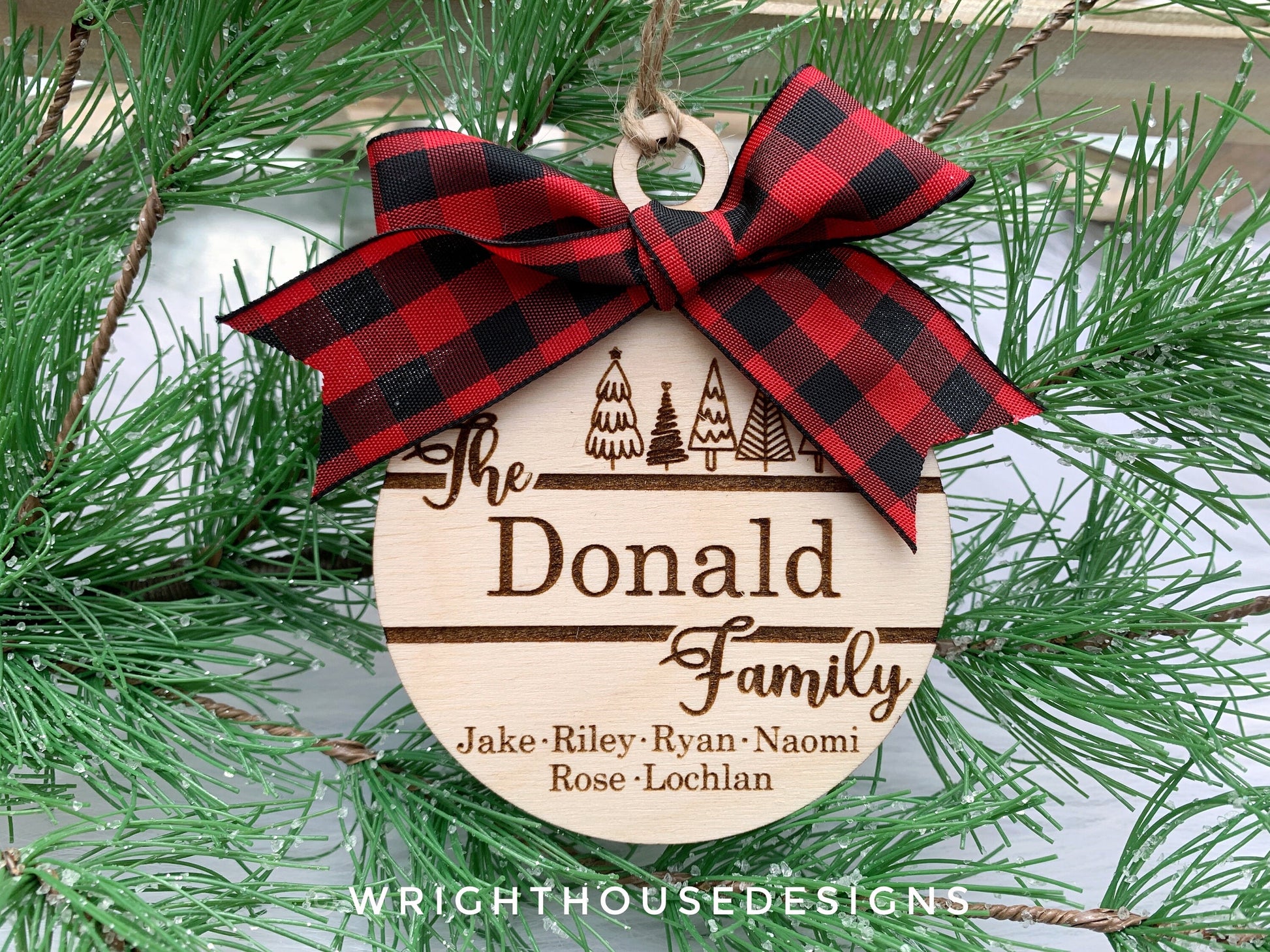 Tree Doodle Family Christmas Ornament - Personalized Name Tree Ball Ornament - Laser Engraved Christmas Keepsake - Holiday Gift for Parents