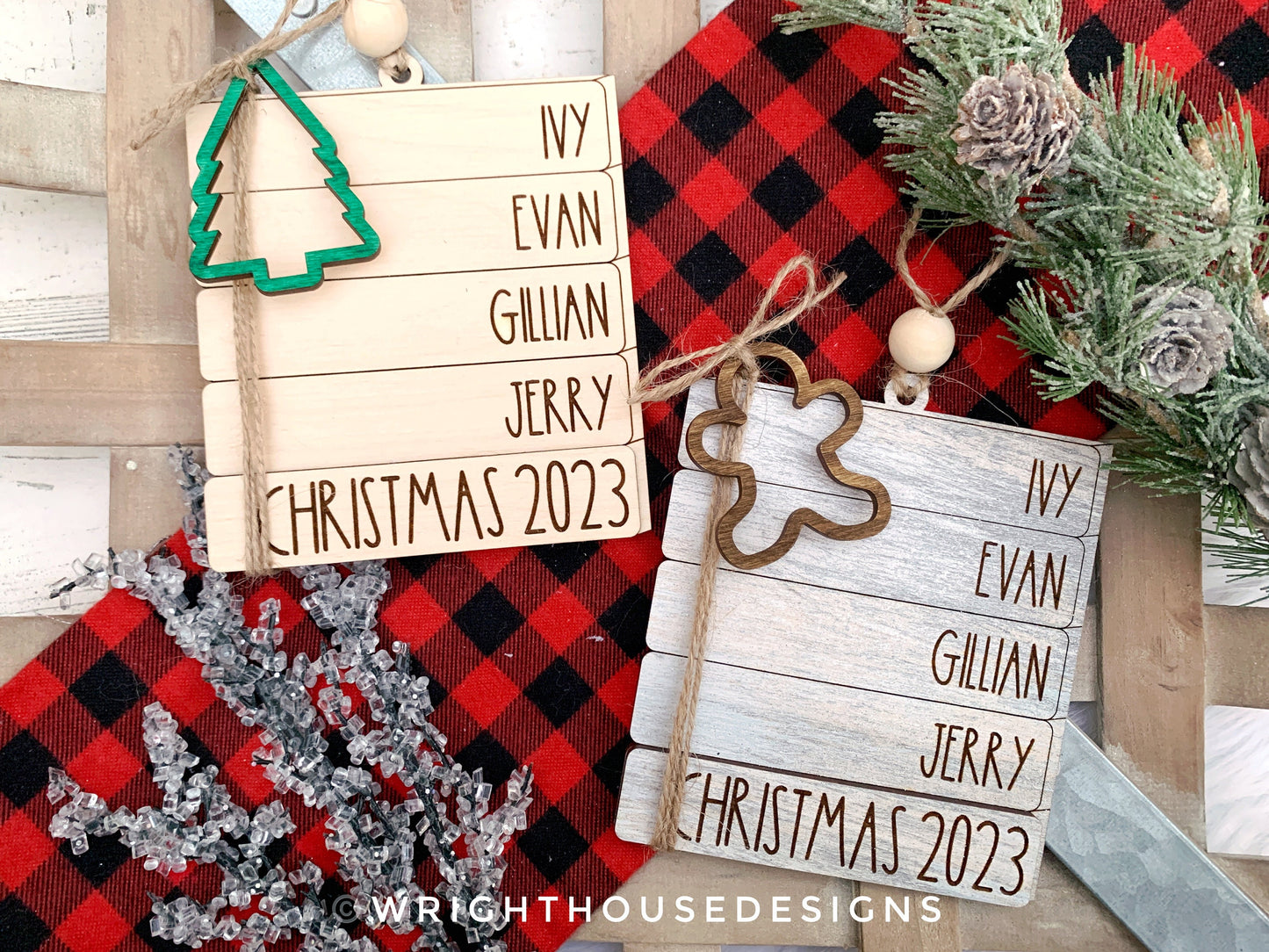 Family Bookstack Ornament - Personalized Family Name Ornament and Stocking Tag - Holiday Gift For Couples - Custom Holiday Greeting Ornament