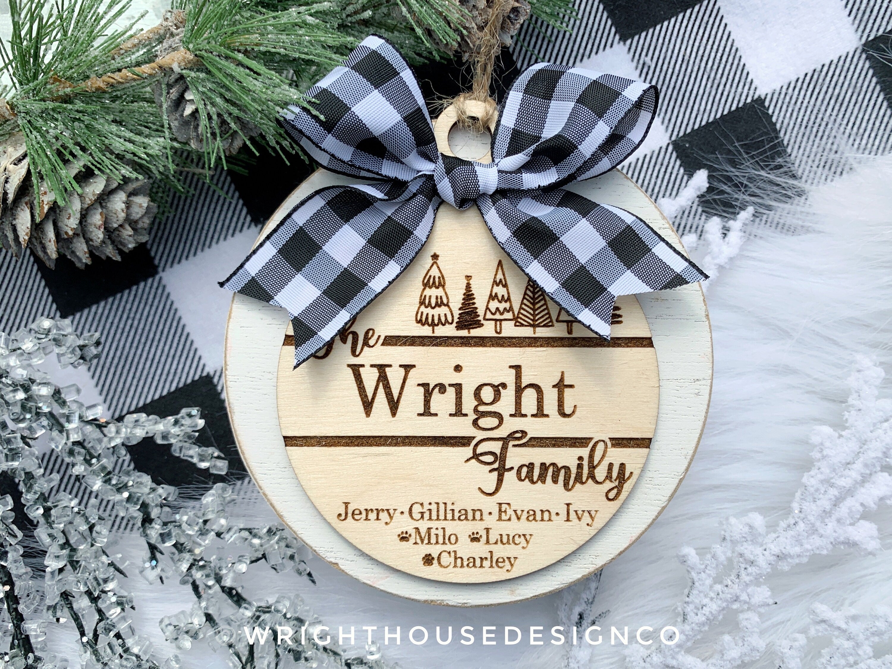 Tree Doodle Family Christmas Ornament - Personalized Name Tree Ball Ornament - Laser Engraved Christmas Keepsake - Holiday Gift for Parents