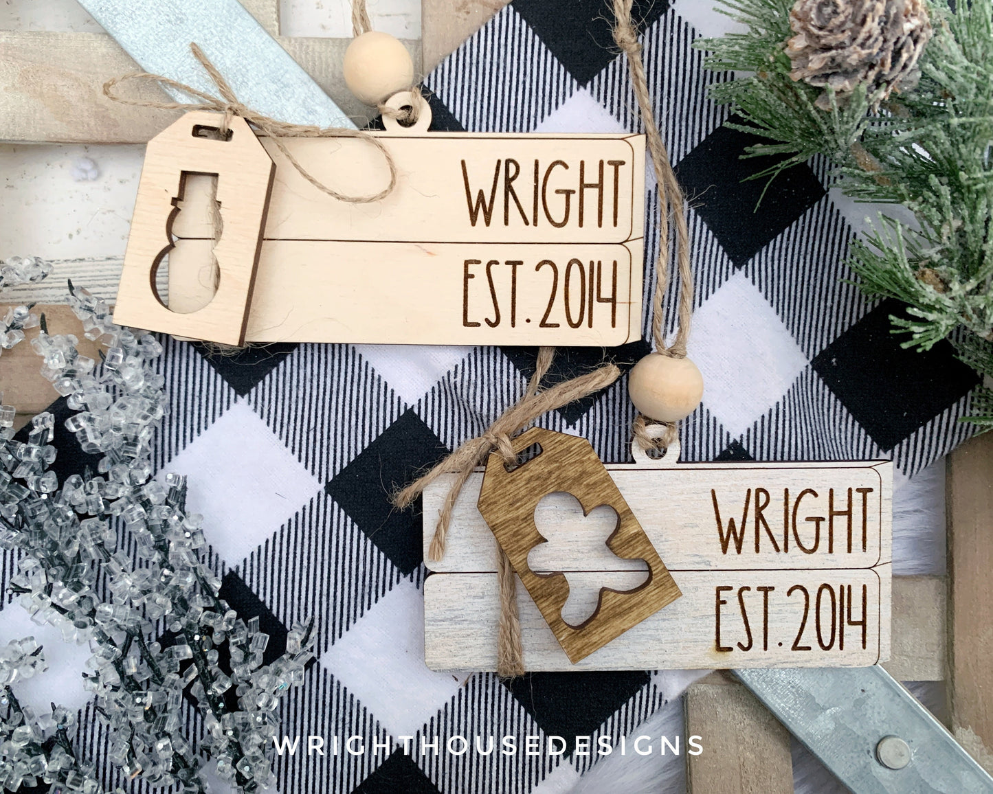 Established Bookstack Ornaments - Personalized Family Name Ornament and Stocking Tags - Holiday Gift For Couples - Custom Christmas Ornament