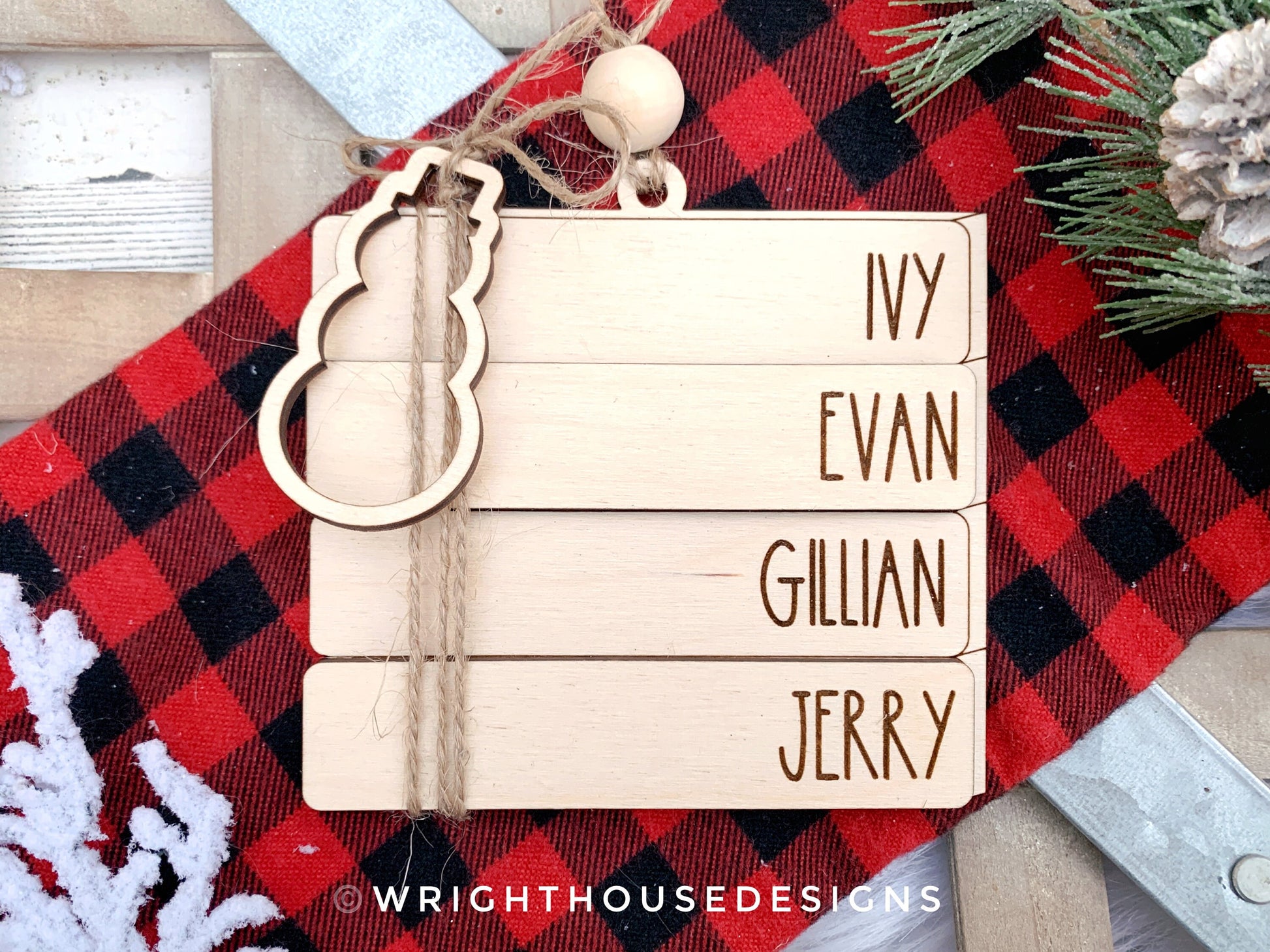 Family Bookstack Ornaments - Personalized Family Name Ornament and Stocking Tags - Holiday Gift For Couples - Custom Christmas Ornament