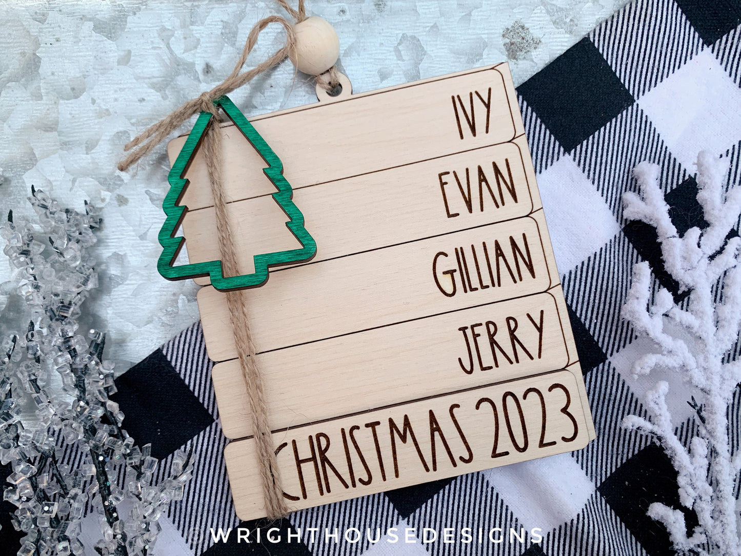 Family Bookstack Ornament - Personalized Family Name Ornament and Stocking Tag - Holiday Gift For Couples - Custom Holiday Greeting Ornament