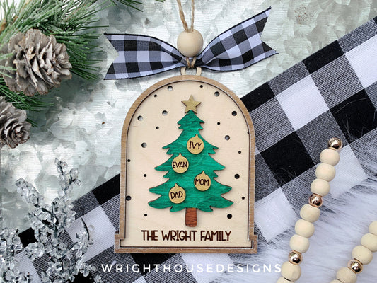 Rustic Farmhouse Family Name Ornament - Personalized Pine Tree Ornament - Christmas Keepsake - Holiday Gift for Couples - Lightcatcher