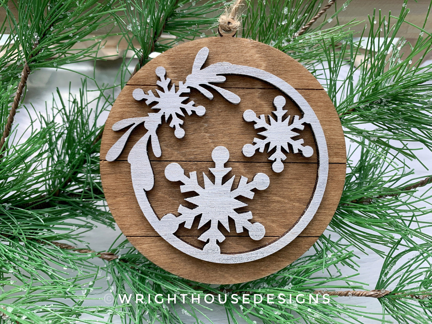 Rustic Winter Woodland Christmas Farmhouse Ornaments - Snow, Pine Tree, Reindeer - Winter Ski Lodge Style Rounds - Holiday Tiered Tray Decor