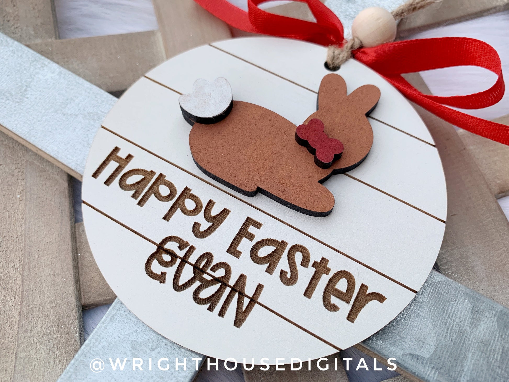 Personalized Easter Bunny Basket Tags For Kids - Farmhouse Shiplap Style Easter Basket Keepsake - Custom Easter Bunny Gifts For Child