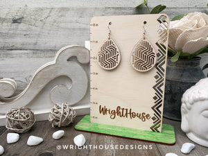 Geometric Teardrop Earrings - Style 1 - Select A Stain - Rustic Birch Wooden Handmade Jewelry