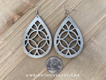 Load image into Gallery viewer, Silver and Black Circles - Geometric Pattern - Painted Wooden Earrings
