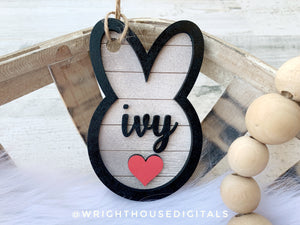 Farmhouse Easter Bunny Basket Tag - Personalized Gift Bag Tag - Custom Wooden Name Tags - Baby Announcements
