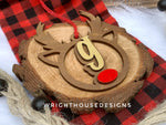 Load image into Gallery viewer, Personalized Reindeer - Monogram Name Initial - Wooden Christmas Tree Ornament - Gift Bag Tag - Handmade - Winter Decor - Holiday Gift
