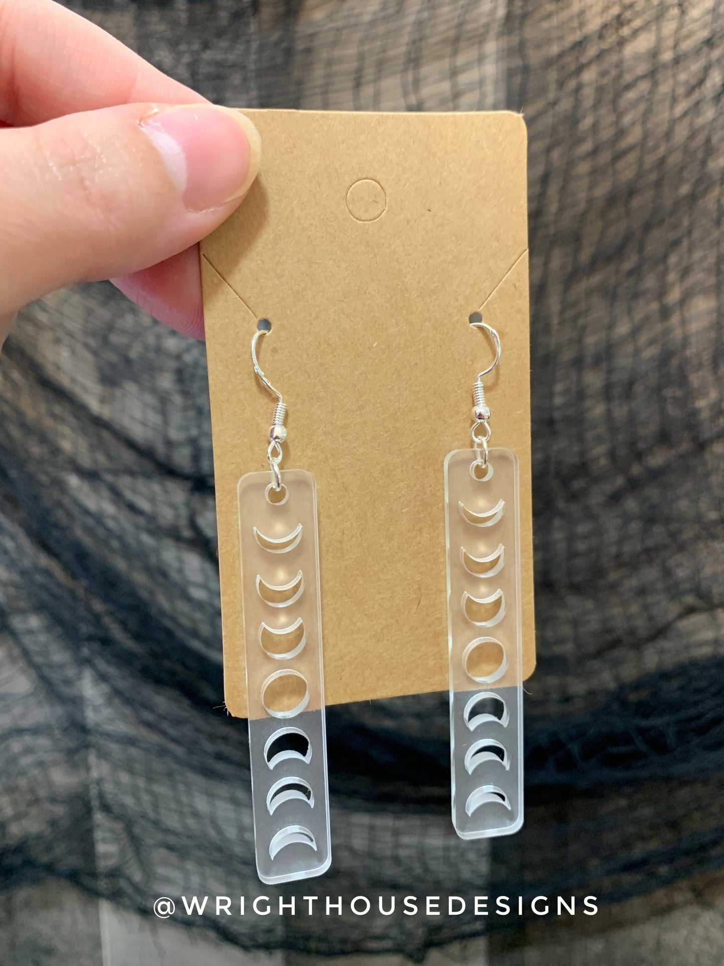 Cut Moon Phase - Celestial Earrings - Frosted Acrylic Handmade Jewelry