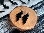 Load image into Gallery viewer, Witchy Gloss Black Bats - Cut Halloween Earrings - Gloss Black Acrylic Handmade Jewelry
