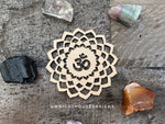 Load image into Gallery viewer, Chakra Symbols - Laser Cut Crystal Grids - Wooden Coasters - Coffee and Tea - Meditation Guide
