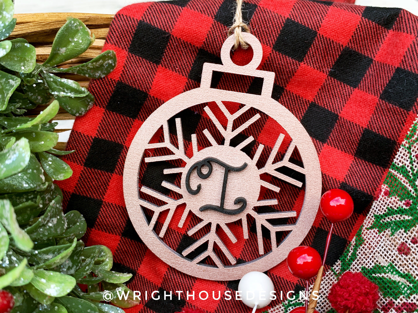 Monogram Wooden Snowflake -  Personalized Christmas Tree Ornament