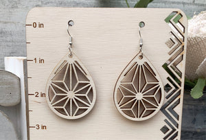 Geometric Teardrop Earrings - Style 2 - Select A Stain - Rustic Birch Wooden Handmade Jewelry