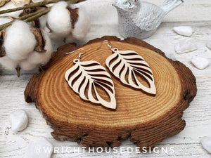 Peacock Feather Dangle Earrings - Style 9 - Rustic Birch Wooden Handmade Jewelry