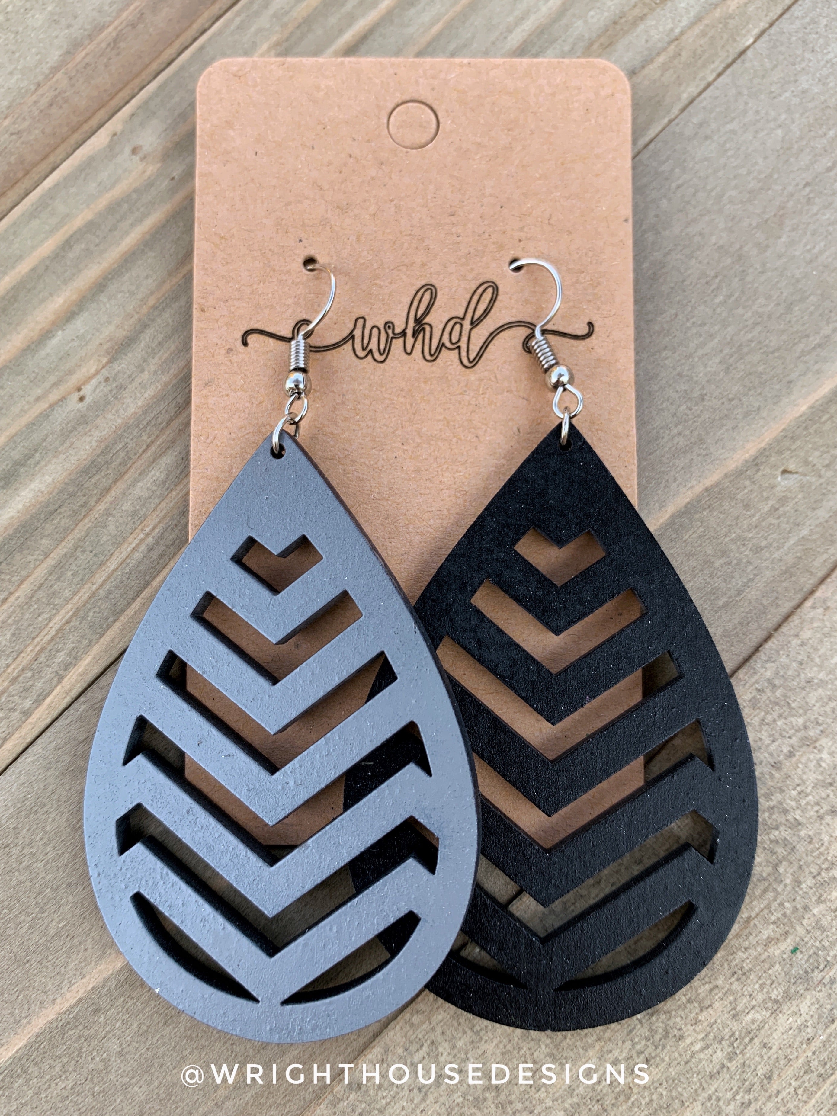 Chevron Duo Color - Geometric Pattern - Painted Wooden Earrings